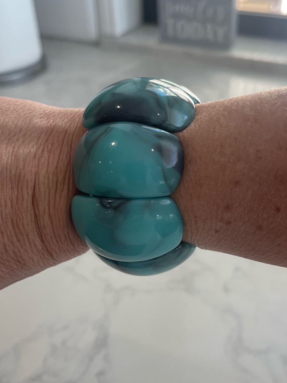 Glossy Aqua Resin Statement Stretch Bracelet